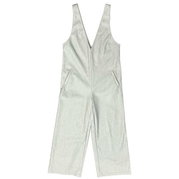 Avec Les Filles Anthropologie Gray Vegan Leather Wide Leg Jumpsuit sz XS NEW Tag - Picture 1 of 14